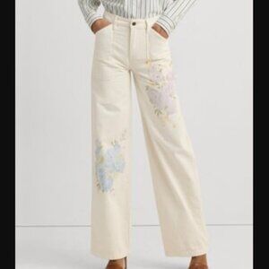 NEW Lauren Ralph Lauren Womens 12 Printed High-Rise Wide Mascarpone Cream Wash